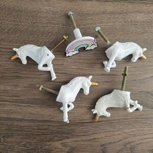 Unicorn and Rainbow Metal Drawer Pulls Knobs Set of 5 White Gold Nursery Decor